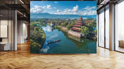 Spectacular views of Chiang Mai's old city with its ancient walls and moat reflecting its cultural heritage. Wall mural