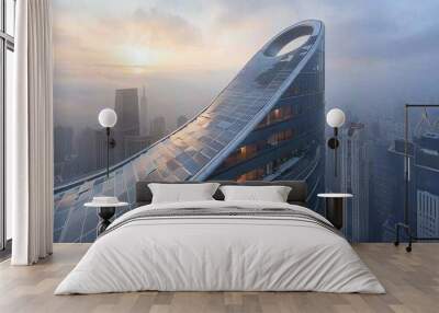 Urban buildings with integrated solar panels Wall mural