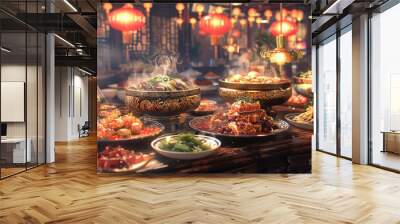 Vibrant and appetizing Chinese cuisine under beautiful, realistic lighting Wall mural