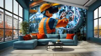 Workers using augmented reality for maintenance Wall mural