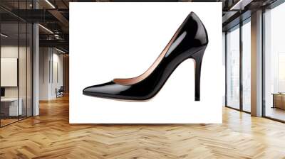 A black high heel shoe with a pointed toe, white background, transparent background Wall mural