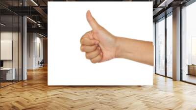 Thump up hand isolated on white Wall mural