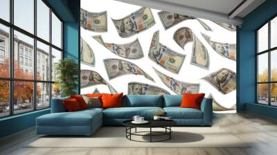 collection of flying money 100 dollar isolated with clipping path on  background. Wall mural