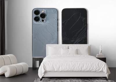 crack screen mobile phone and Smartphone back view glass broken isolated on white background. Wall mural