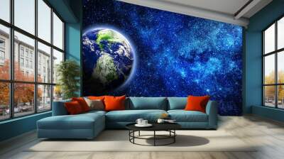 Earth in the space. Blue planet for wallpaper. Green planet or Globe on galaxy. Elements of this image furnished by NASA Wall mural