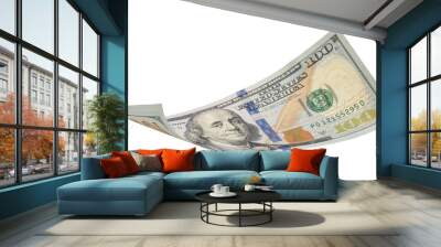 Flying money 100 dollar isolated with clipping path on  background. Wall mural