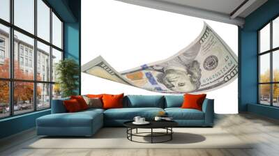 Flying money 100 dollar isolated with clipping path on  background. Wall mural