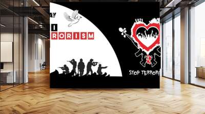 National anti-terrorism day, no terrorism poster background stop terrorism vector arts.  Wall mural