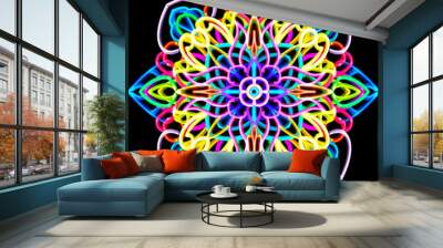  Indian colorful mandala neon line design elements A modern take on traditional Asian mehandi in shades of green ,blue and yellow. Wall mural