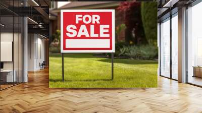 FOR SALE yard sign for real estate home for sale stock photo stand frame posts. House for sale. A stunning real estate photograph of a suburban home with a 