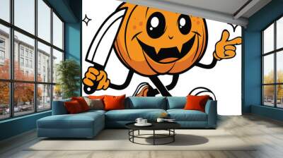 You Want a Piece of Me!? Funny Vintage Halloween Pumpkin with RETRO Cartoon Character Face, Arms, and Legs Vector - EPS, SVG, Illustrator Files  Wall mural