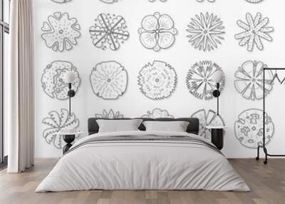 Hand drawn vector set of top view trees. Wall mural