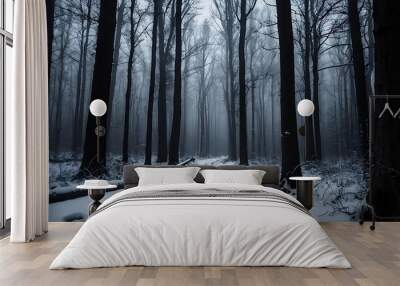 dark winter in a forest Wall mural