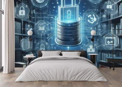 concept of personal data information & files library online and local backup and server upload,copy and sync to protect database in secure management secure connection software solution generative ai Wall mural