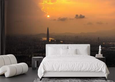 sunset in city Wall mural