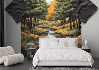 A nature-themed graphic t-shirt featuring a serene landscape. Wall mural