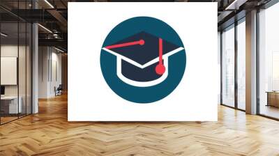 A simple flat design graduation cap icon in a circle. Wall mural