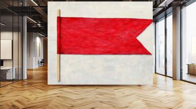 A simple red flag on a wooden pole against a textured background. Wall mural