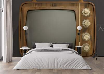 A vintage television set with a wooden frame and a black screen Wall mural