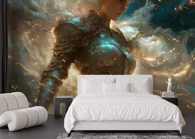 A warrior with ethereal energy in a dynamic pose. Wall mural