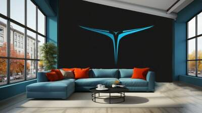 Abstract blue graphic on a black background. Wall mural