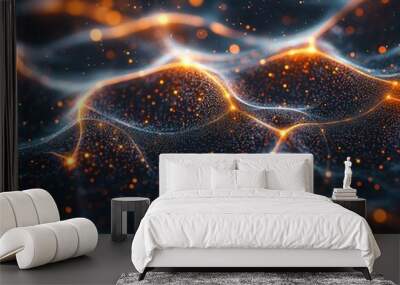 Abstract digital wave with glowing particles. Wall mural