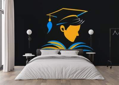 Abstract silhouette of a graduate student with a book. Wall mural