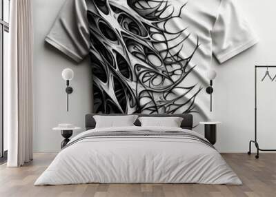 Artistic black and white graphic t-shirt design. Wall mural