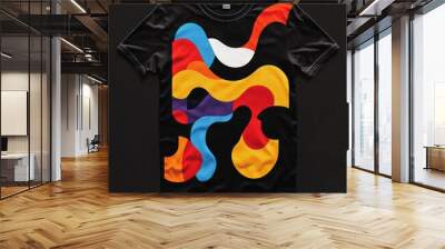 Colorful abstract design on a black t-shirt. Wall mural