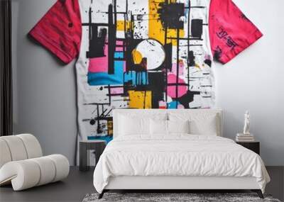 Colorful abstract graphic t-shirt design. Wall mural