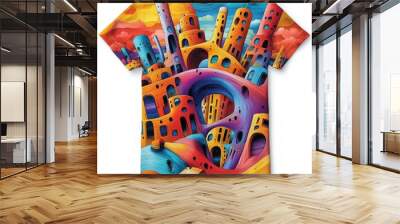 Colorful abstract landscape on a t-shirt design. Wall mural