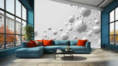 Abstract zoom white molecules atoms or virus mutate design. Clean pure structure for science experiment or medical in laboratory research background. education chemical reaction. 3d illustration. Wall mural