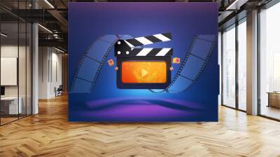 director movie film entertainment social media play online streaming service music television series library internet home public live record video on smartphone. clipping path. 3D Illustration. Wall mural