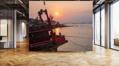 
Fishing boat marina in the evening, Sriracha District, Thailand Wall mural