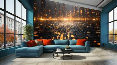 Abstract Gray Technology Background with Glowing Lights Wall mural