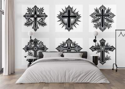 Religious Cross Black Symbols Tattoo Set  Wall mural