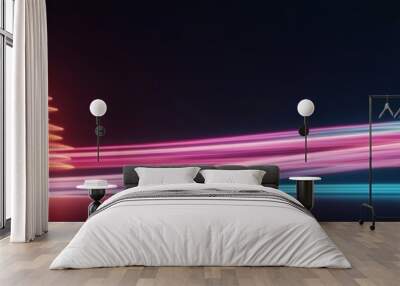 Christmas tree, holographic light trails, 3D magic glow, futuristic holiday night Wall mural