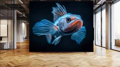 Fast-moving abyssal fish with bioluminescent patterns, weaving through the dark waters to evade predators Wall mural