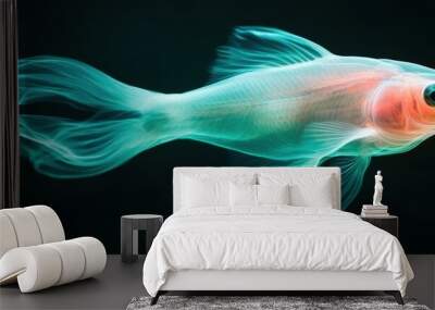 Quick, darting motion of bioluminescent fish in the abyss, their speed crucial for survival in the dark ocean Wall mural