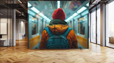 Solo traveler exploring a city's underground subway system, urban adventure, big city navigation Wall mural