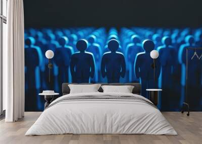 3D rendering group of icon blue people on black background Wall mural