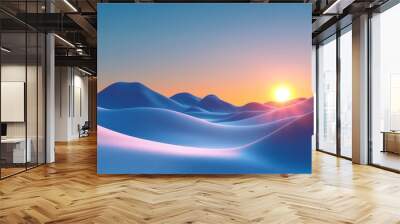 A serene landscape featuring soft, undulating hills under a vibrant sunrise with a soothing color palette. Wall mural