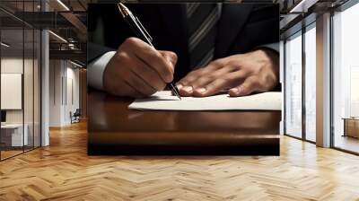 A businessman in a suit is signing an important document Wall mural