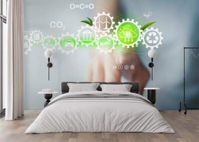 Save world and business eco concept. Greenhouse Radiation, Renewable Energy Wall mural