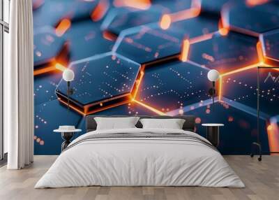 Advanced cybersecurity network with hexagonal designs, epitomizing futuristic technology connectivity Wall mural