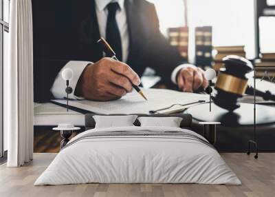 Businessman reviewing a legal document Wall mural