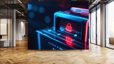 Close-up of a secure electronic ballot box with encryption symbols, modern design Wall mural