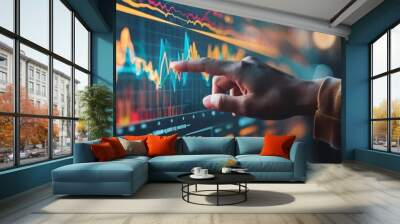 Close up view of a professional analyzing finance growth trends digital chart on a screen forecasting economic futures Wall mural