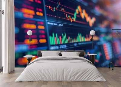 Detailed view of a stock market exchange interface on a computer screen, graphs and numbers Wall mural