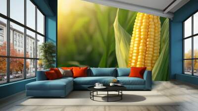 Fresh organic corn on the cob, vibrant yellow, 3D illustration Wall mural